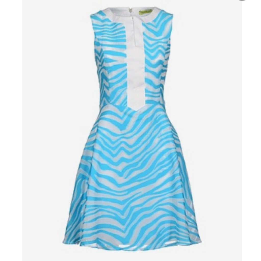 New Versace Collection Turquoise Fit And Flare Mini Zebra Dress 6